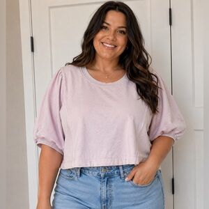 Aerie | Light Pink Puff Sleeve Cropped Sweatshirt- Size XL
